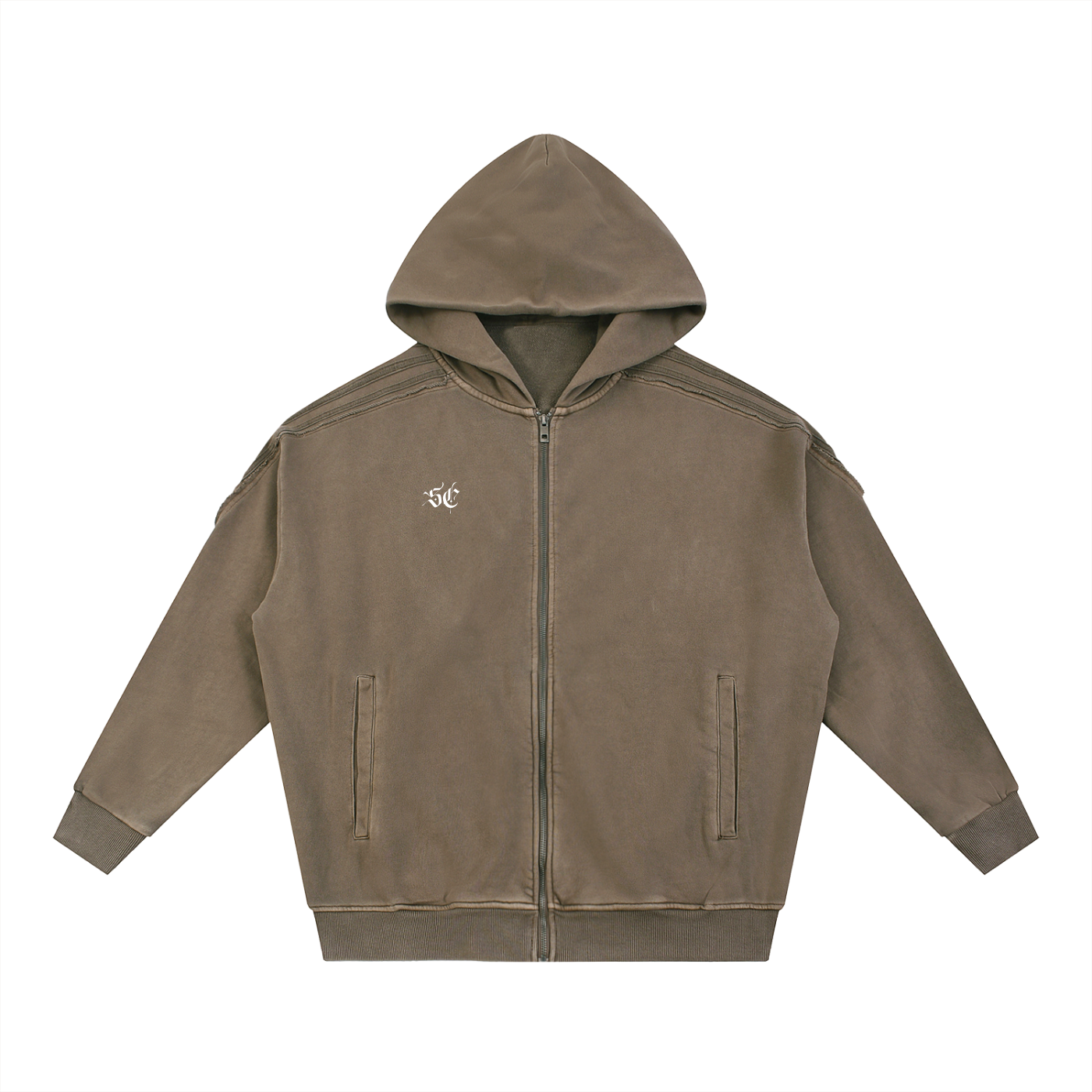 Snow Washed Tape Raw Edge Zip Hoodie - *Signature*