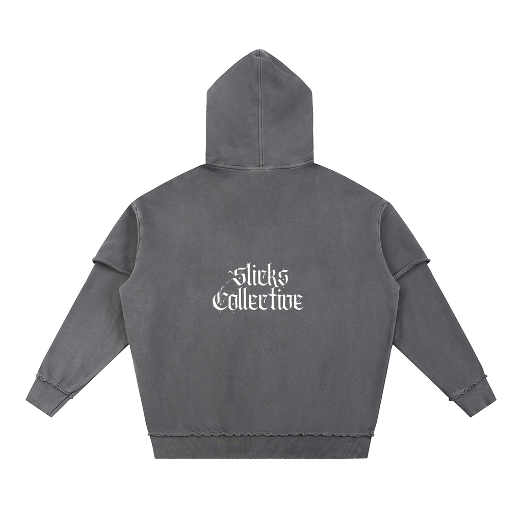 Snow Washed Raw Edge Double Layered Hoodie - *Signature*