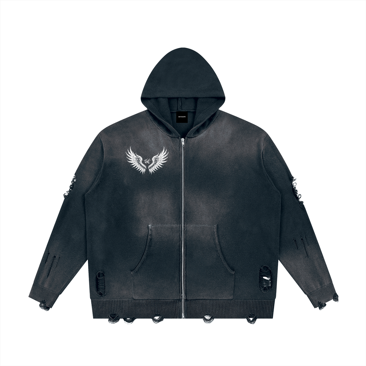 No Remorse Distressed Full Zip Sweater