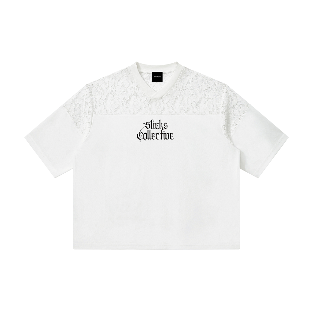 Lace Paneling V-Neck T-Shirt - *Signature*