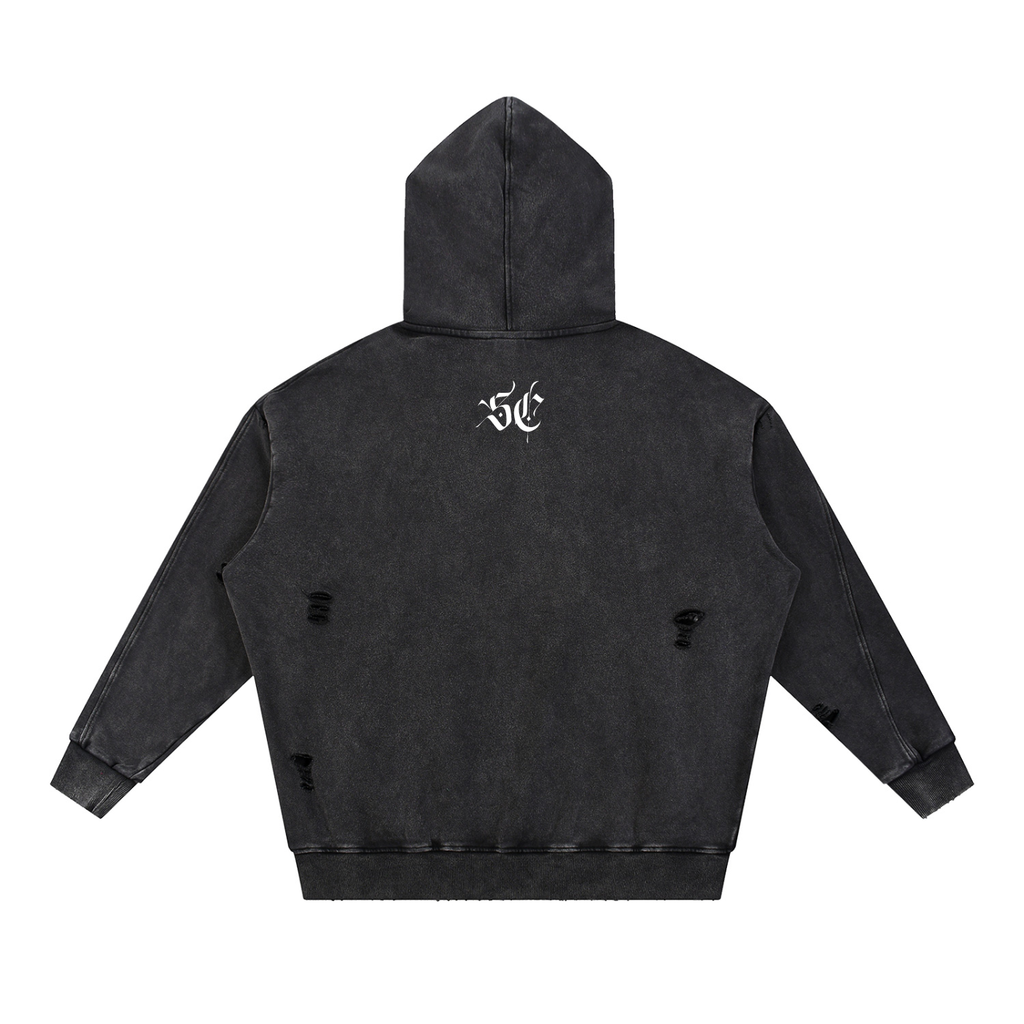 Snow Washed Distressed Panel Hoodie - *Signature*
