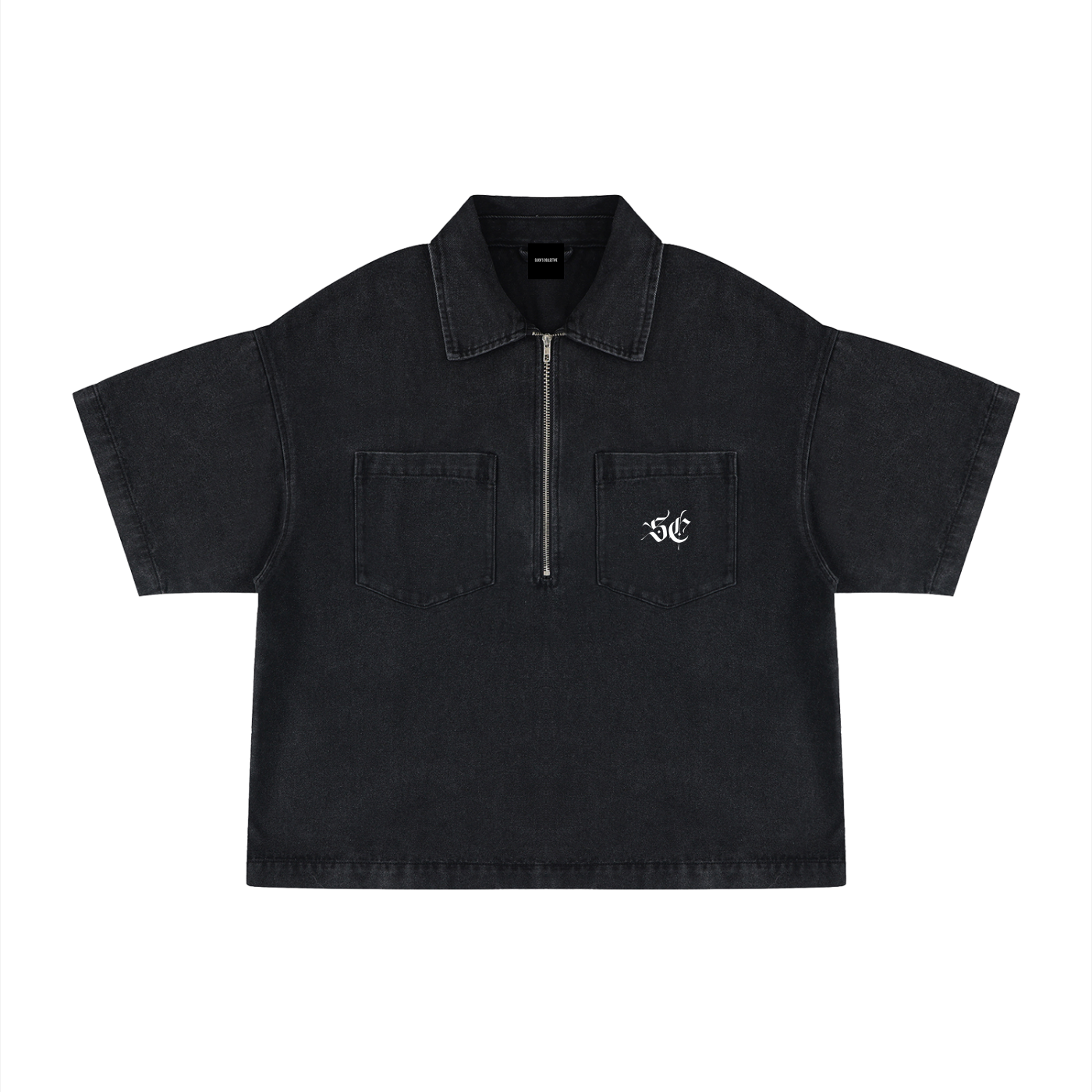 Vintage Wash Boxy Quarter-Zip Denim Shirt - Signature*