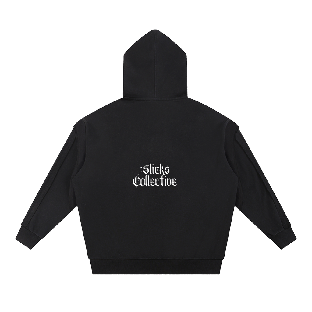 Contrast Tape Raw Edge Double Layered Hoodie - *Signature*