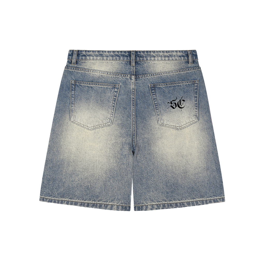 Faded Distressed Baggy Denim Shorts - Signature*