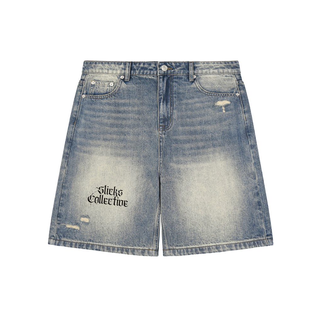 Faded Distressed Baggy Denim Shorts - Signature*