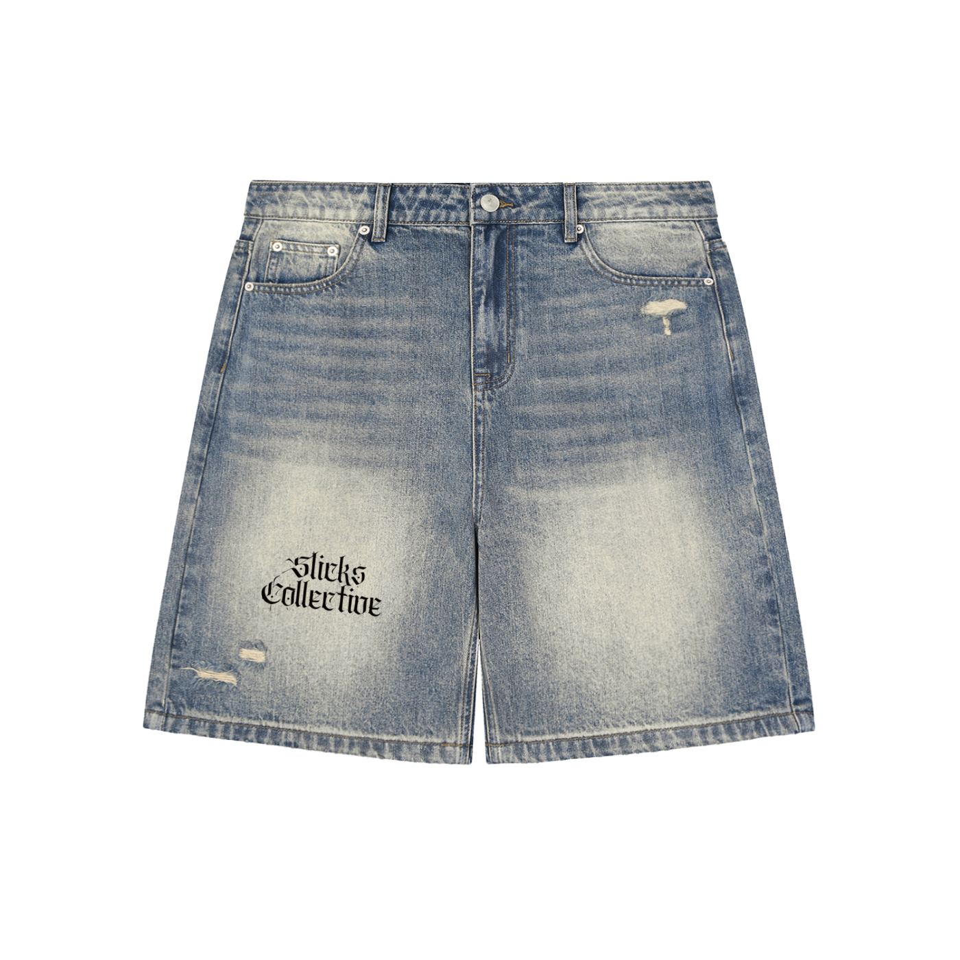 Faded Distressed Baggy Denim Shorts - Signature*