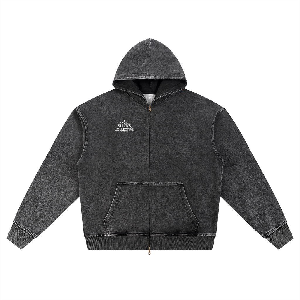 Snow Wash Oversized Zip-Up Hoodie - *Rise*