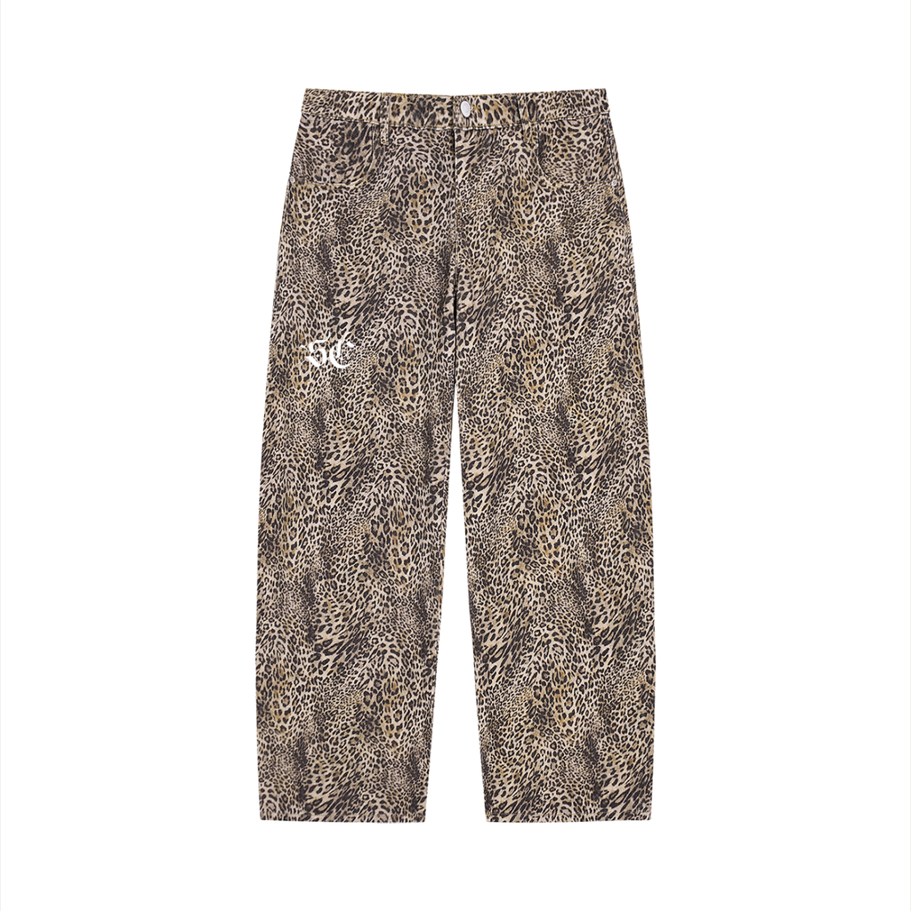 Vintage Wash Leopard Wide Leg Jeans - *Signature*