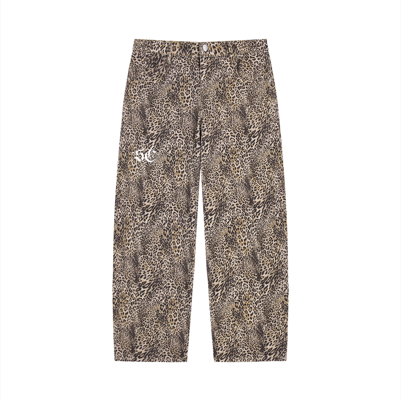 Vintage Wash Leopard Wide Leg Jeans - *Signature*