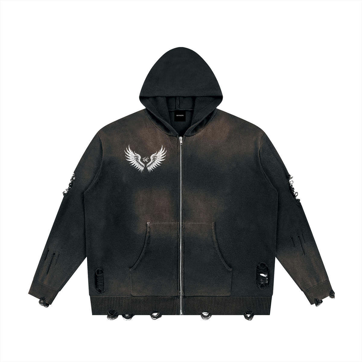 No Remorse Distressed Full Zip Sweater