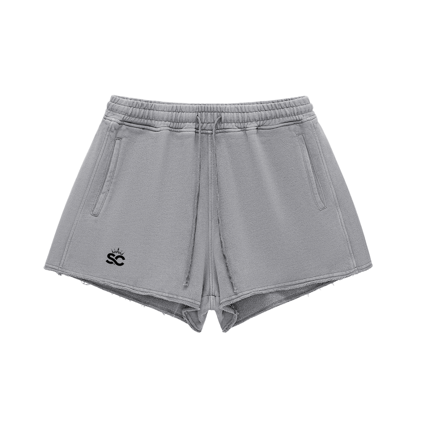 Snow Washed Raw Edge Shorts - *Rise* Black Logo
