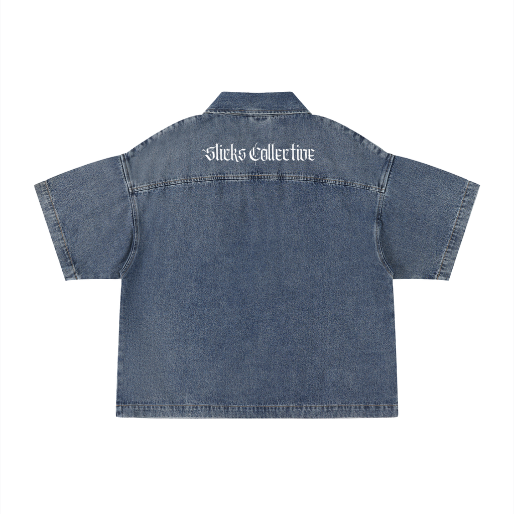 Vintage Wash Boxy Quarter-Zip Denim Shirt - Signature*