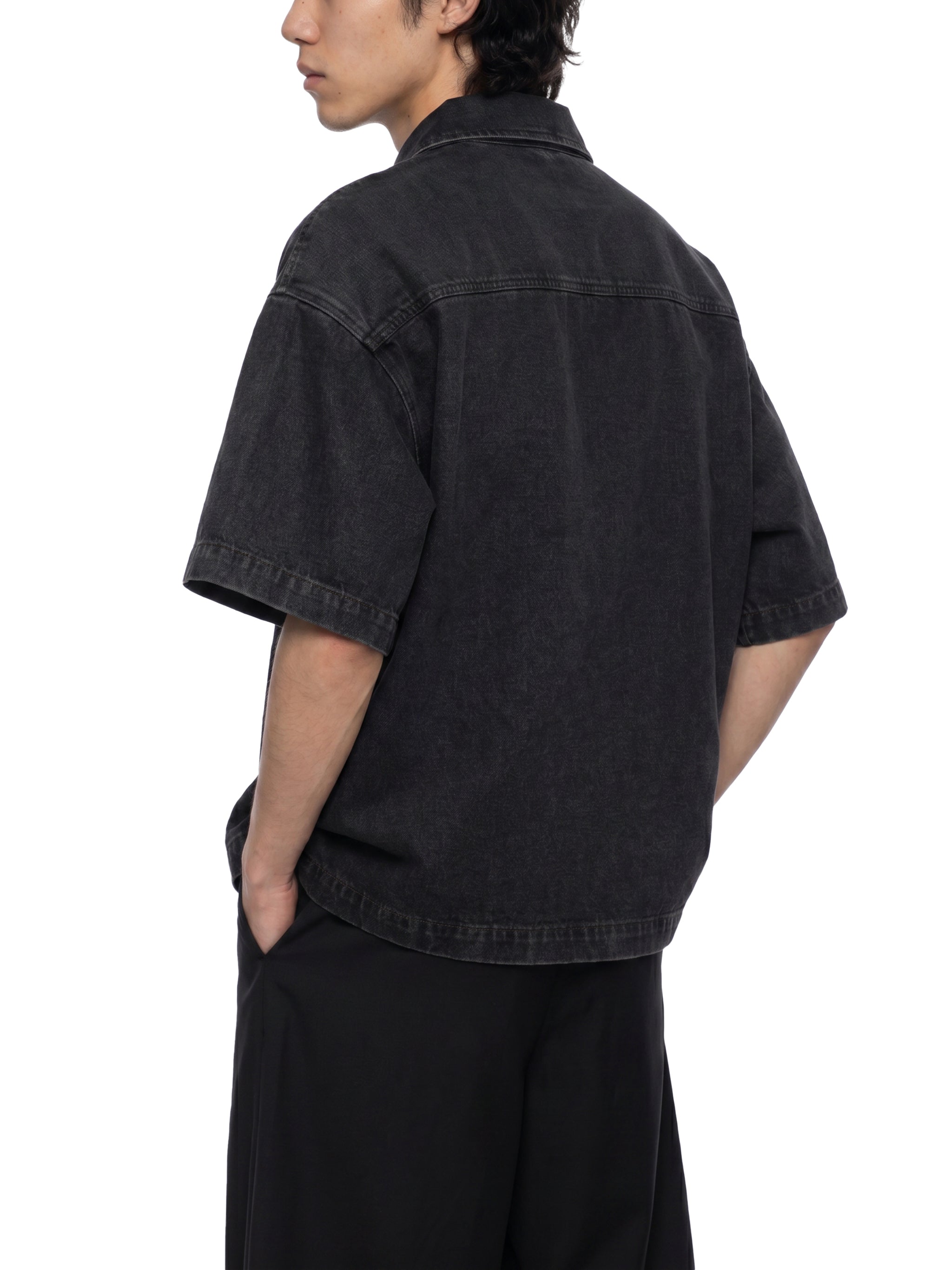 Vintage Wash Boxy Quarter-Zip Denim Shirt - Signature*