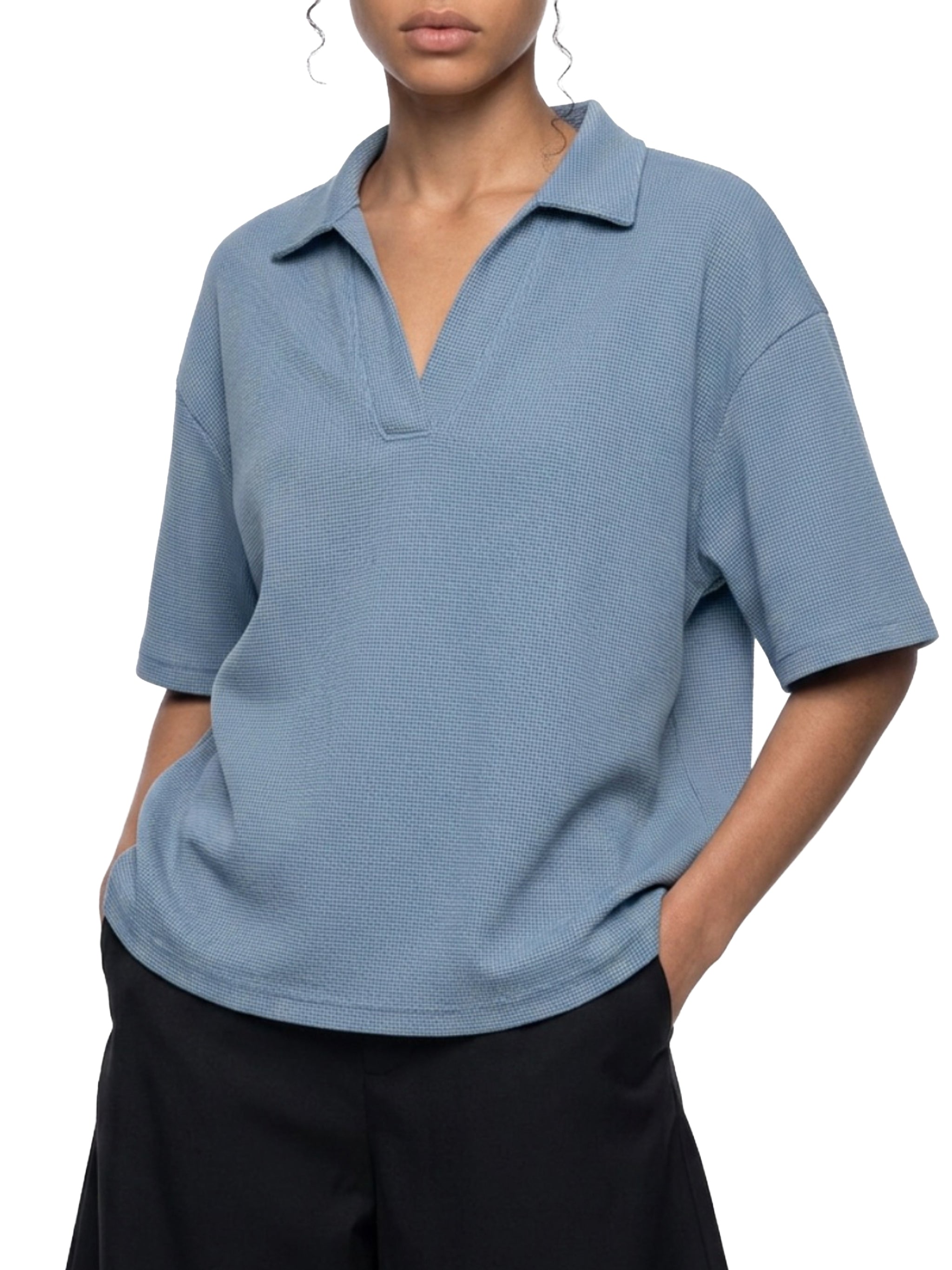 Vintage Wash Waffle Boxy Polo Shirt - *Signature*